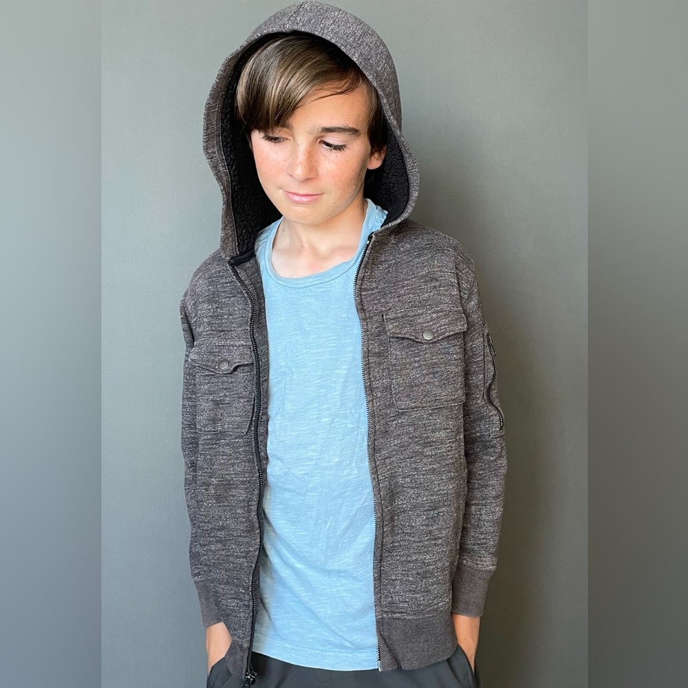 Urban Pipeline charcoal gray jacket with fleece lining - boys 8/10 (S)